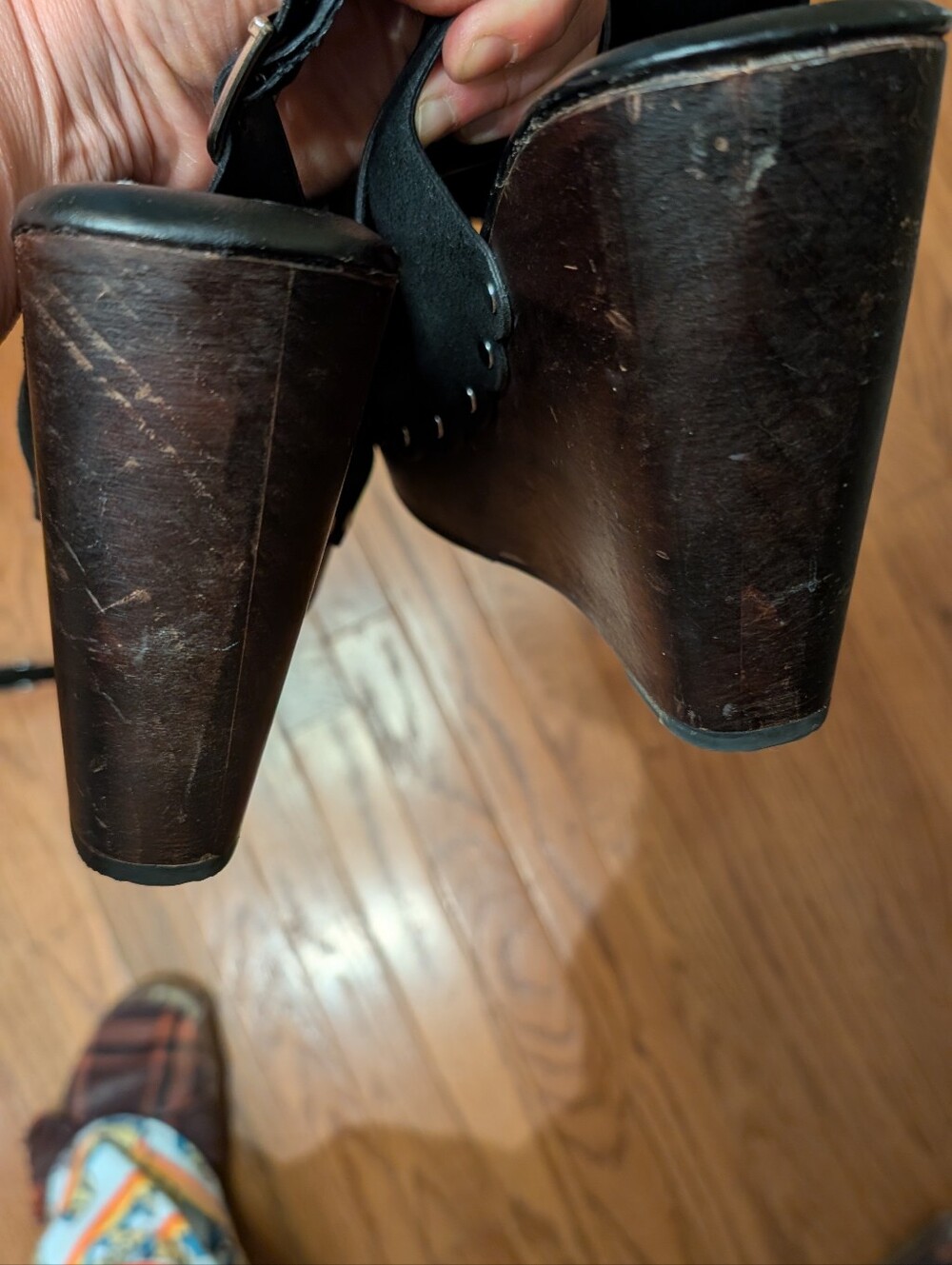 Torrid Black Studded peep toe Platform Wood Wedges back strap - Picture 5 of 10